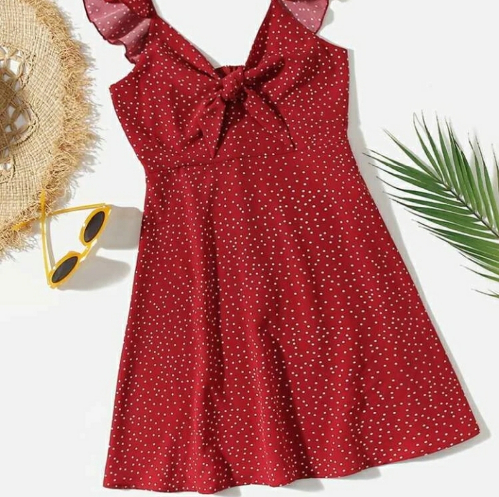 NIB RED POLKA DOT TIE FRONT DRESS